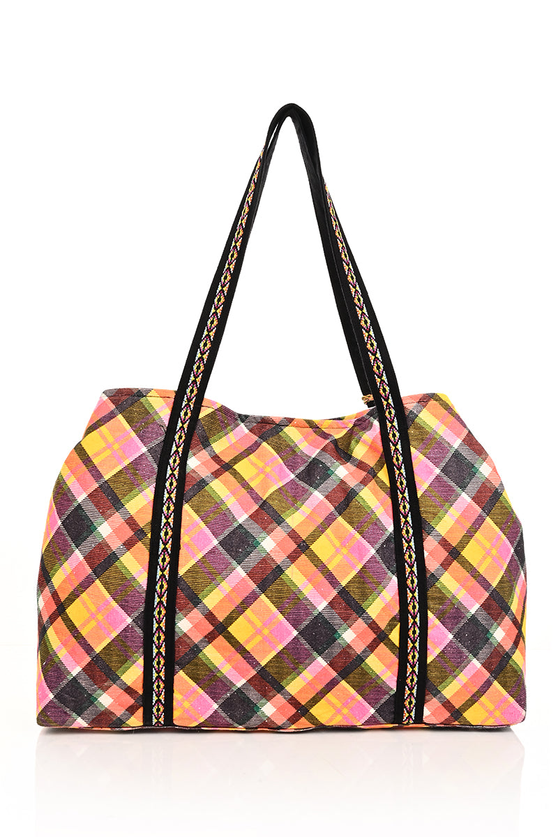 Checkered Tote Bag (Half Moon Shape) – CHURI