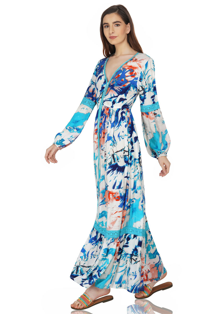 Mediterranean Blue Maxi Dress - Mixcart USA