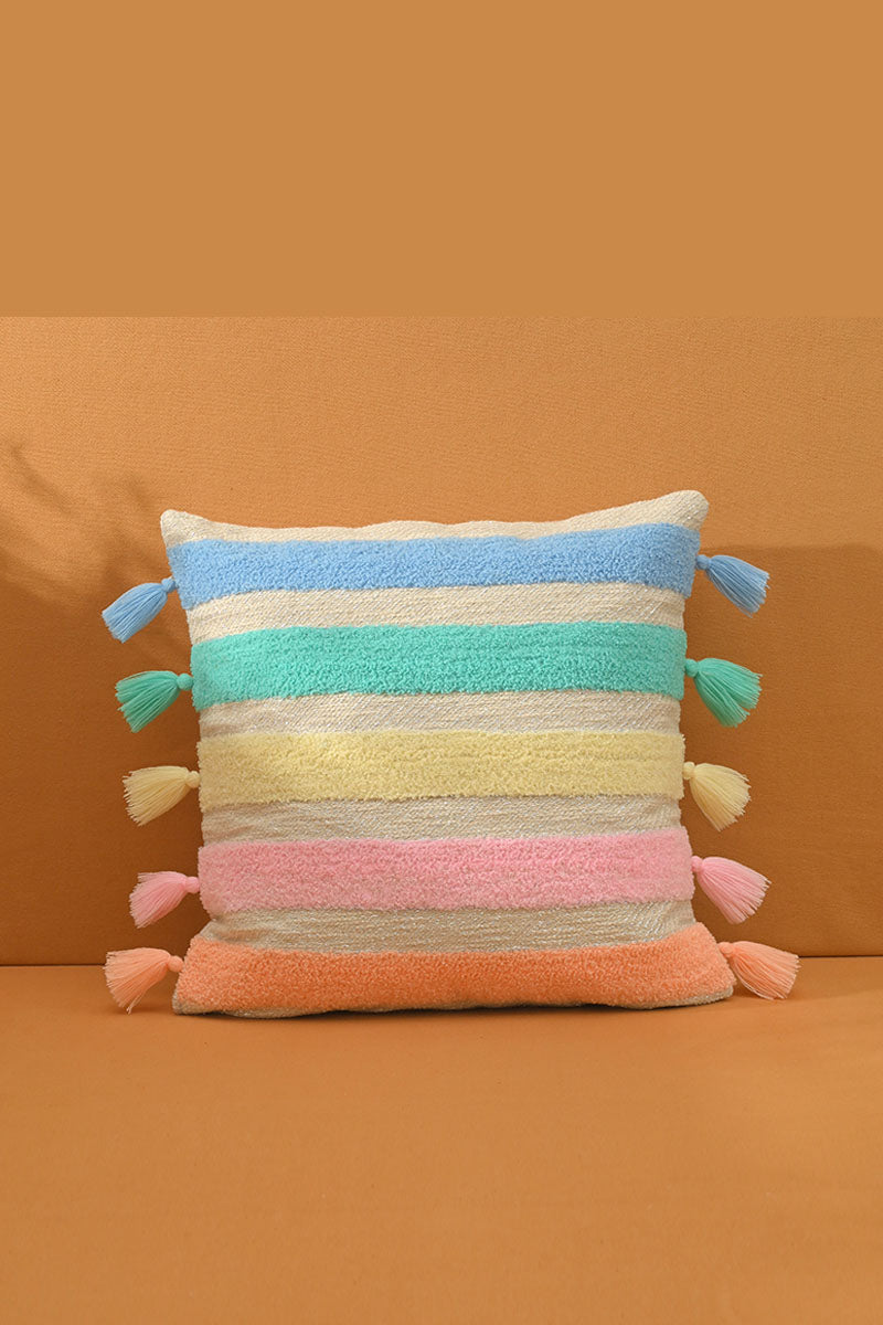 Marshmallow Stripes Cushion Cover with Tassel - Mixcart USA