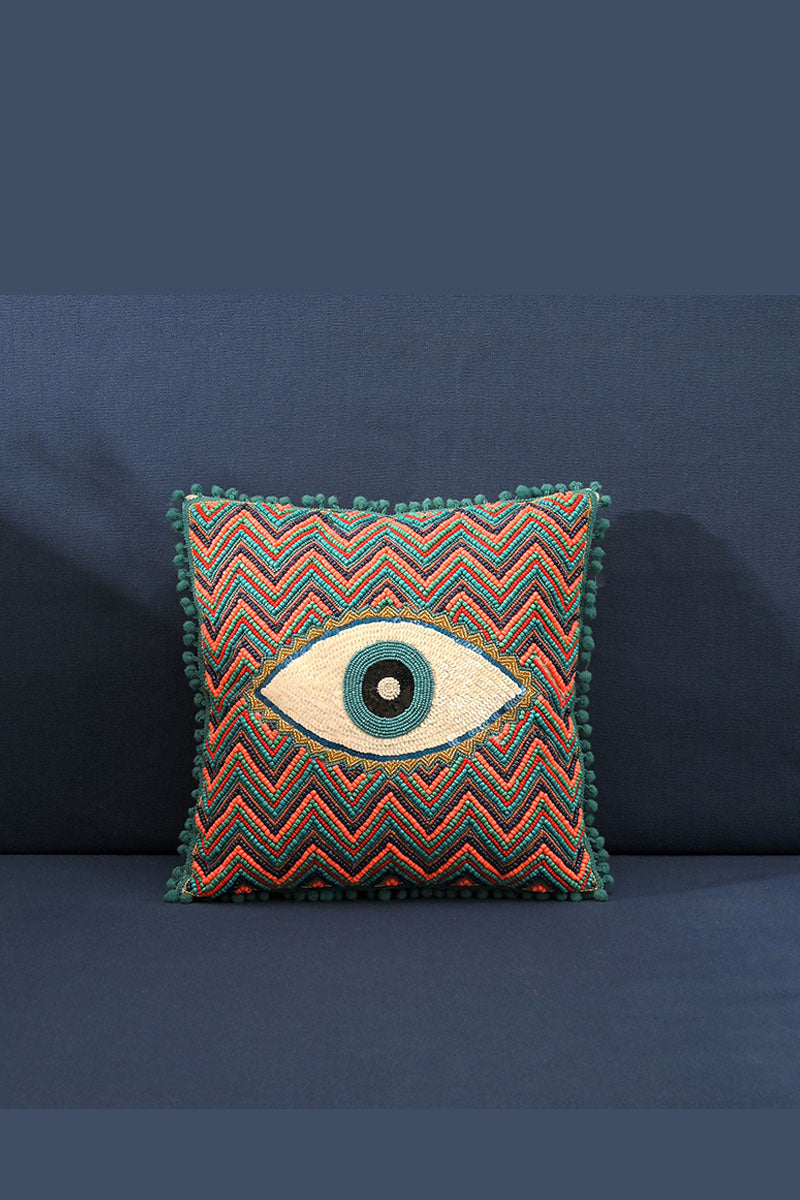 Boho Evil Eye Embellished Cushion Cover - Mixcart USA