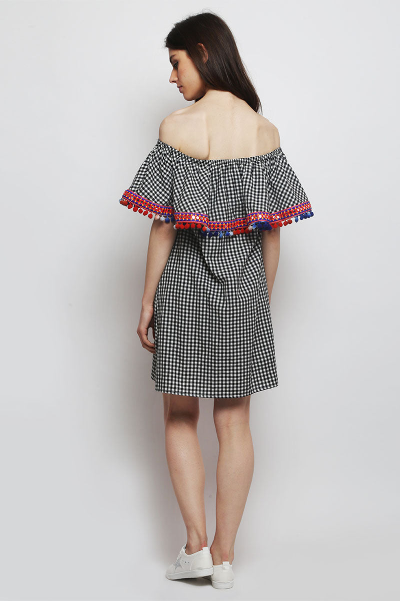 Zen Gingham Off Shoulder Dress - Mixcart USA