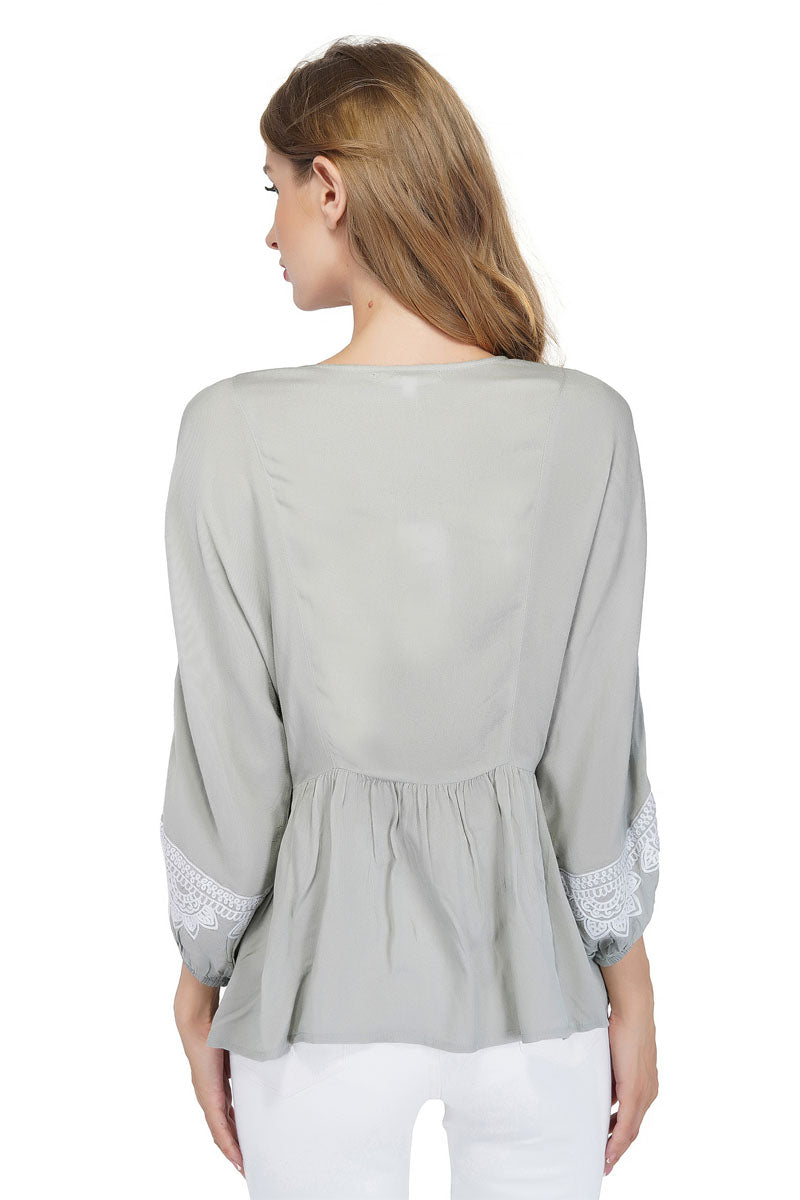 Gray Dawn Embroidered Blouse - Mixcart USA