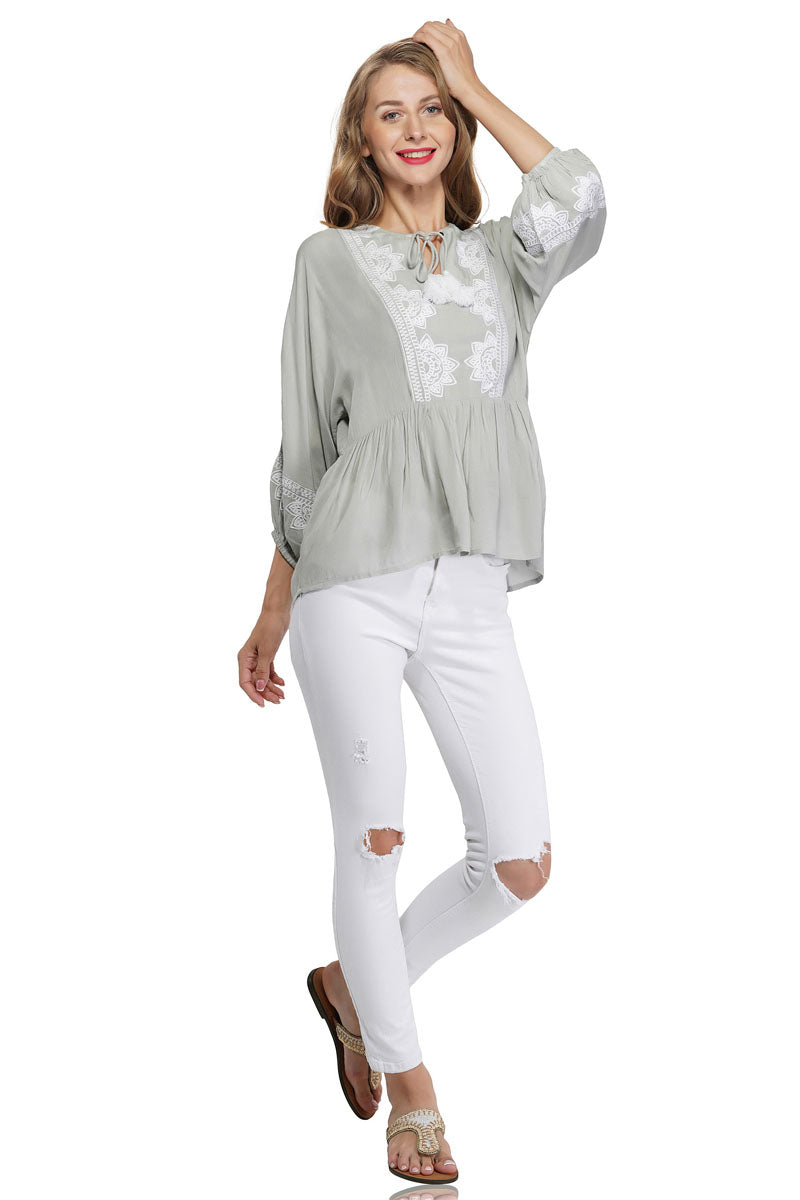 Gray Dawn Embroidered Blouse - Mixcart USA