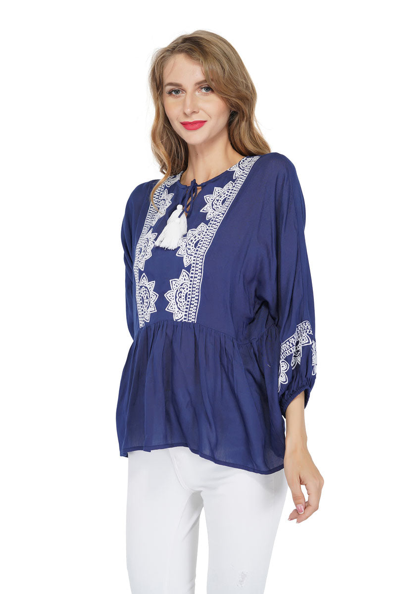 Night Sky Embroidered Blouse - Mixcart USA