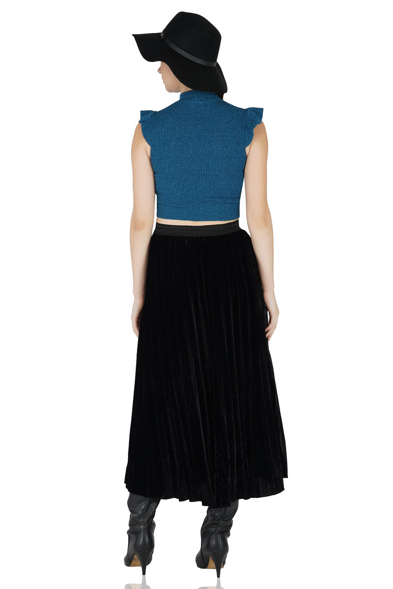 Moonless Night Pleated Velvet Skirt - Mixcart USA