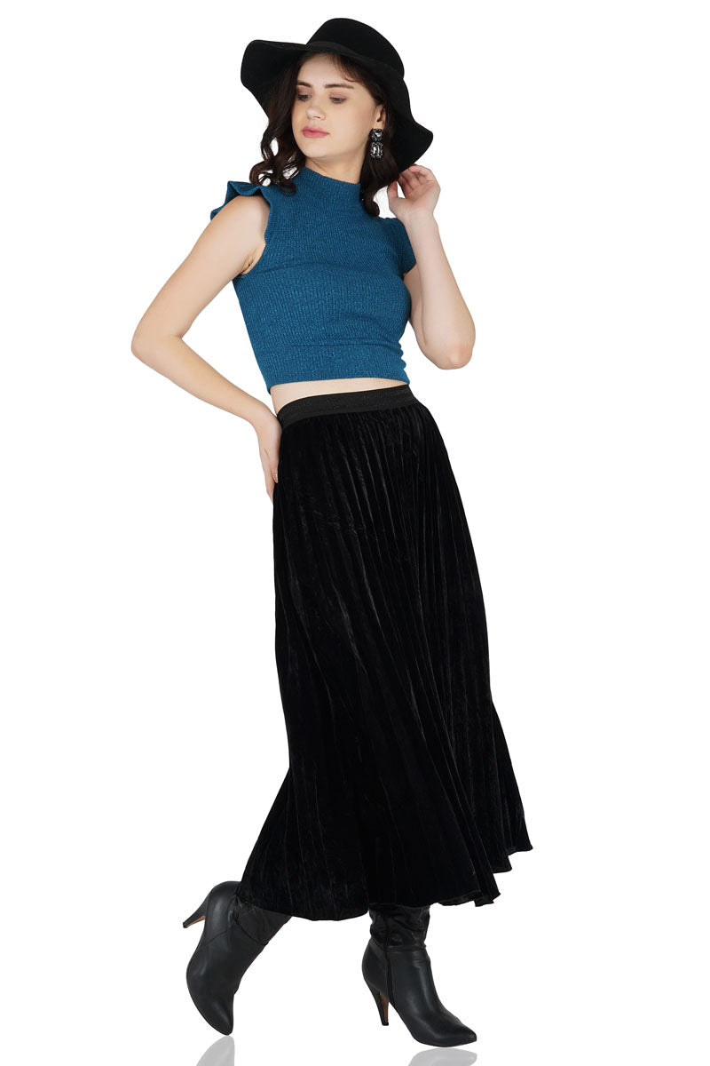Moonless Night Pleated Velvet Skirt - Mixcart USA