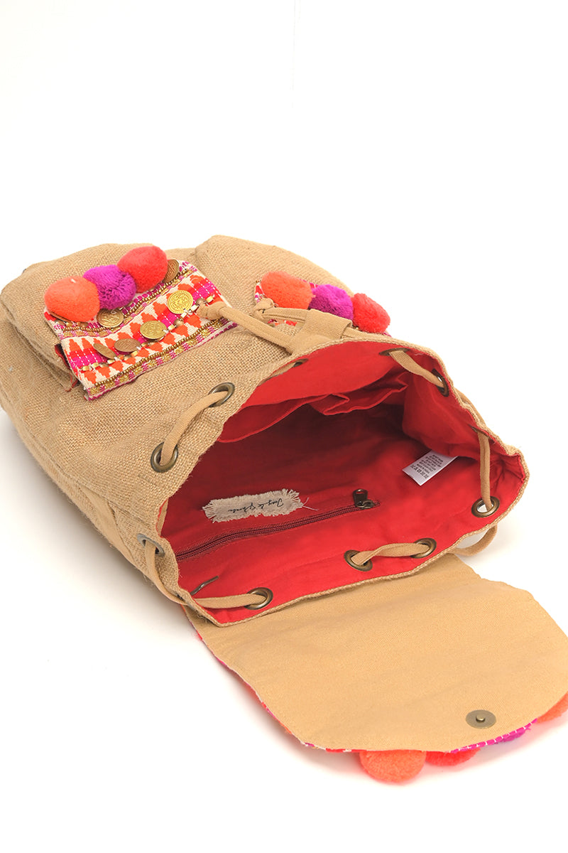 Embellished Pompom Backpack - Mixcart USA
