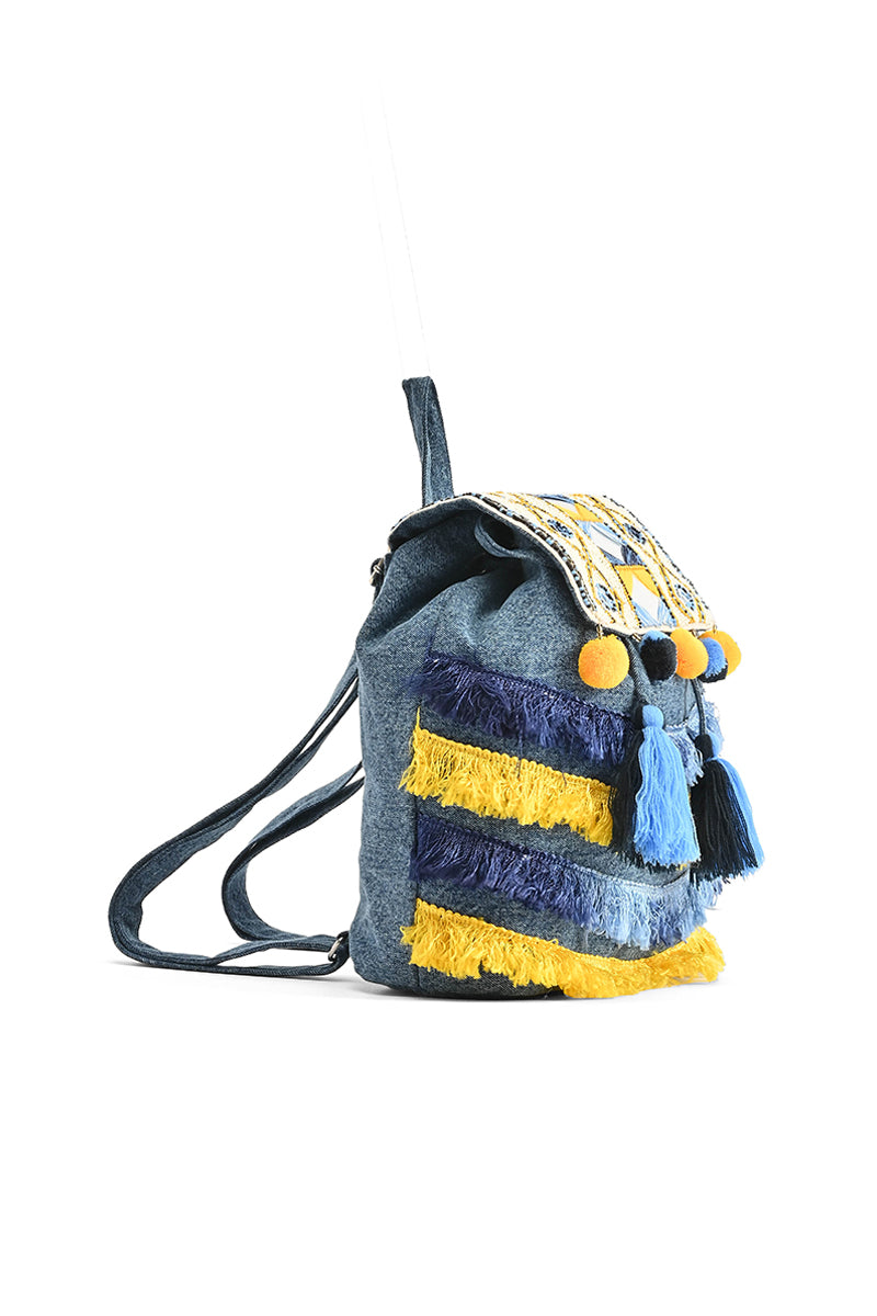Freesia Embellished Denim Backpack - Mixcart USA