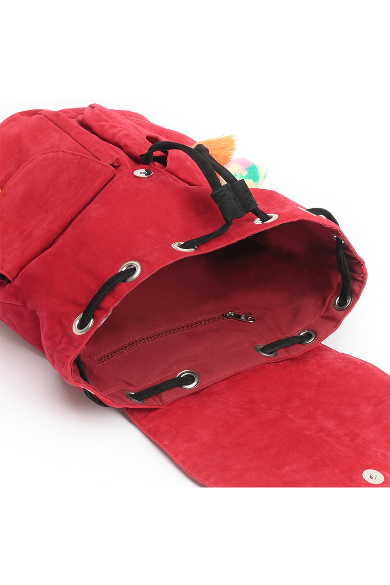 Barbados Cherry Embroidered Faux Suede Backpack - Mixcart USA