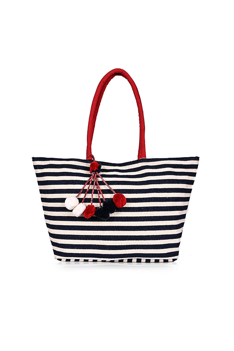 Jacquard Tote with Pompoms Tassel - Mixcart USA