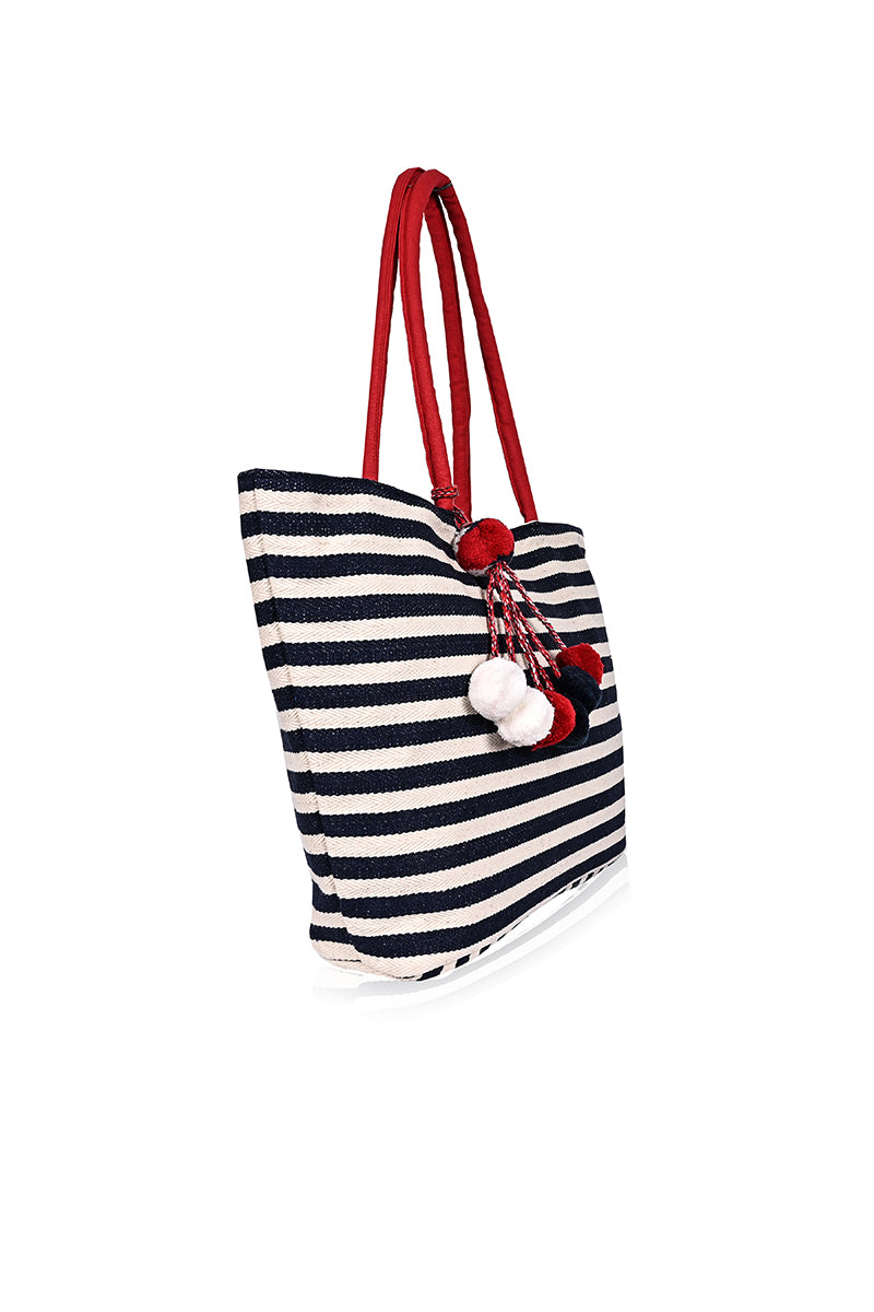 Jacquard Tote with Pompoms Tassel - Mixcart USA